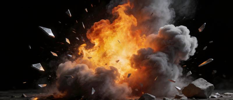 爆炸瞬间 火光与碎片飞溅图片