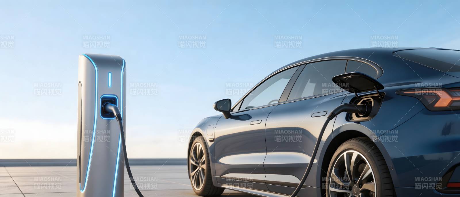 电动车充电中 蓝天映衬科技感图片