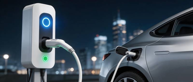 电动车夜间充电中图片