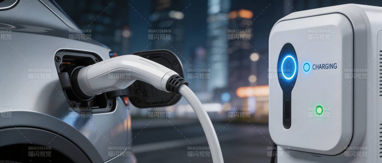 电动车夜间充电中图片