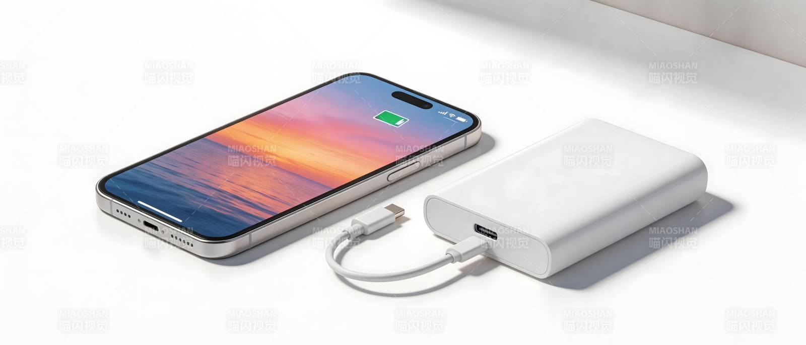 手机充电宝连接充电中图片