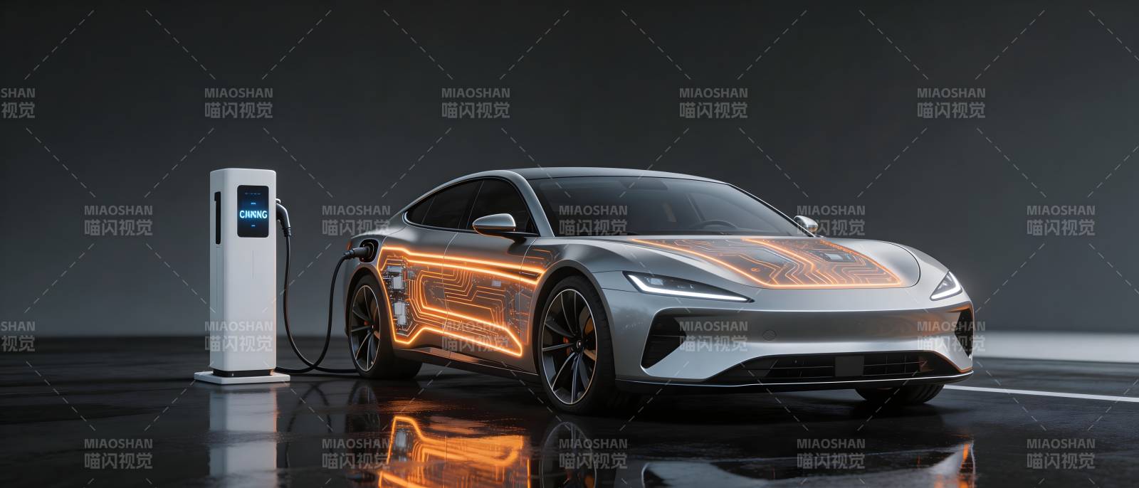 未来电动跑车充电中图片