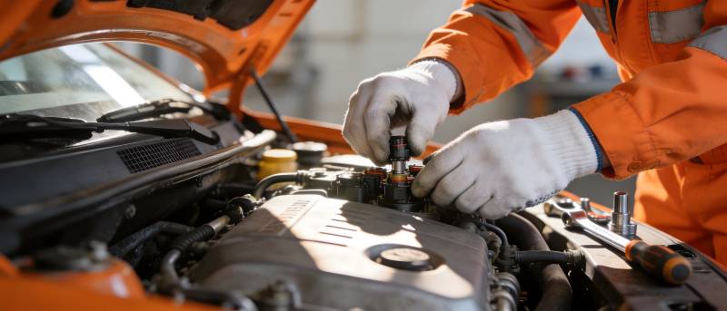 技师检修汽车发动机图片