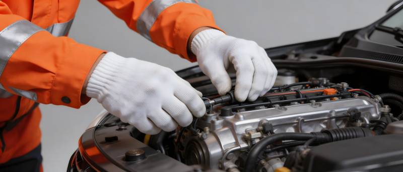 技师检修汽车发动机图片