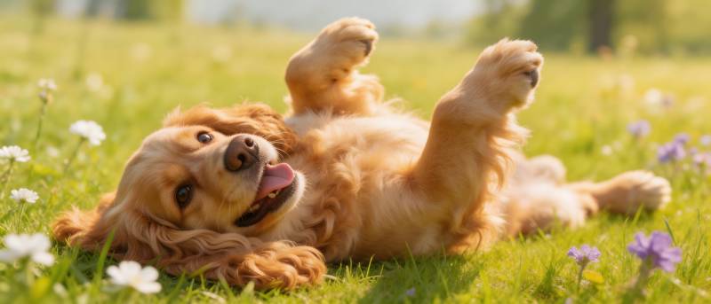 草地撒欢的金毛犬图片