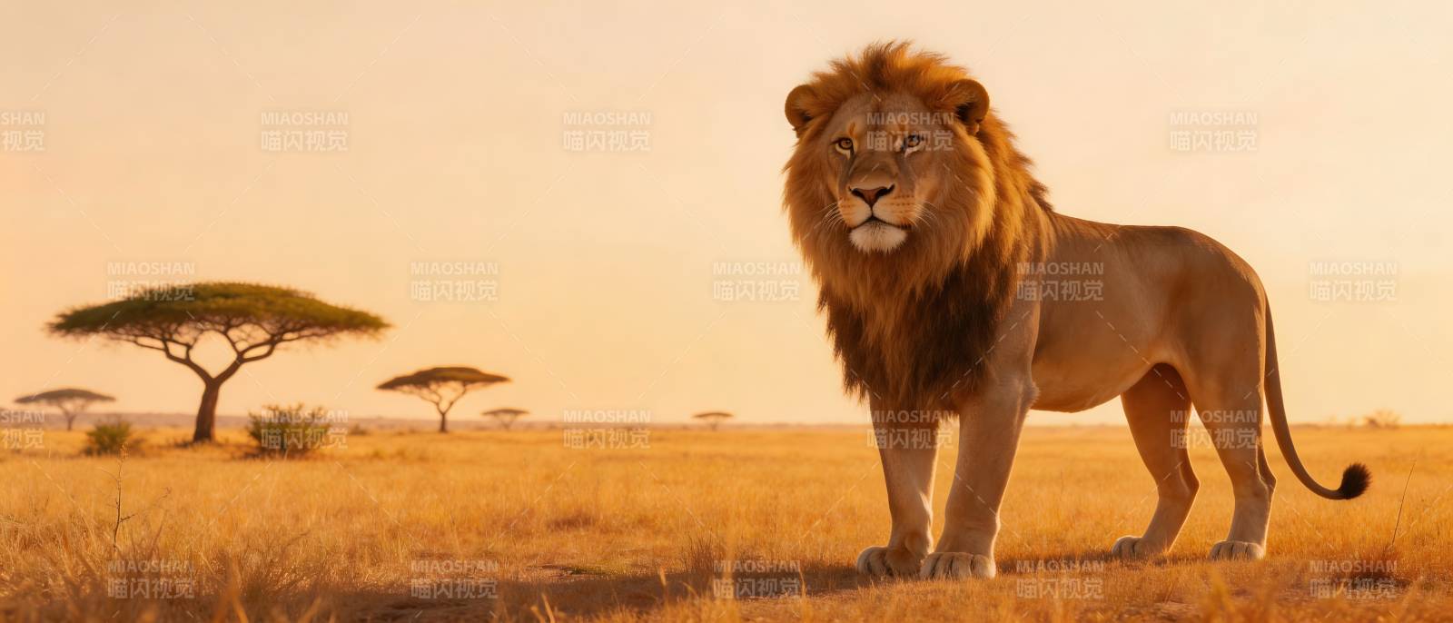 草原之王 雄狮立夕阳图片