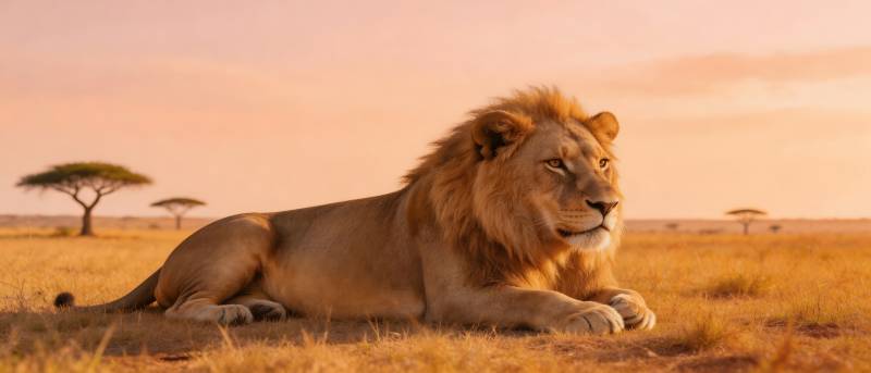 草原雄狮 夕阳静卧图片