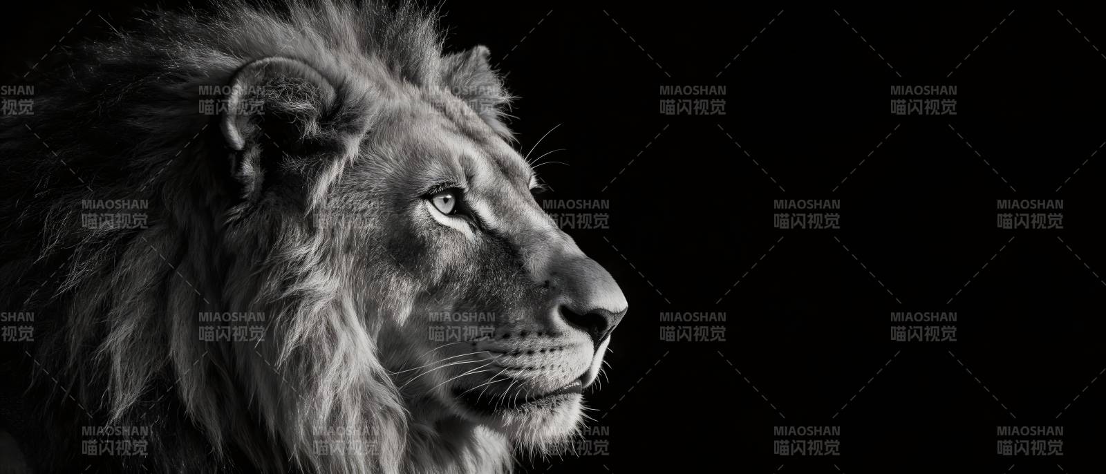 雄狮侧影 黑白威严图片