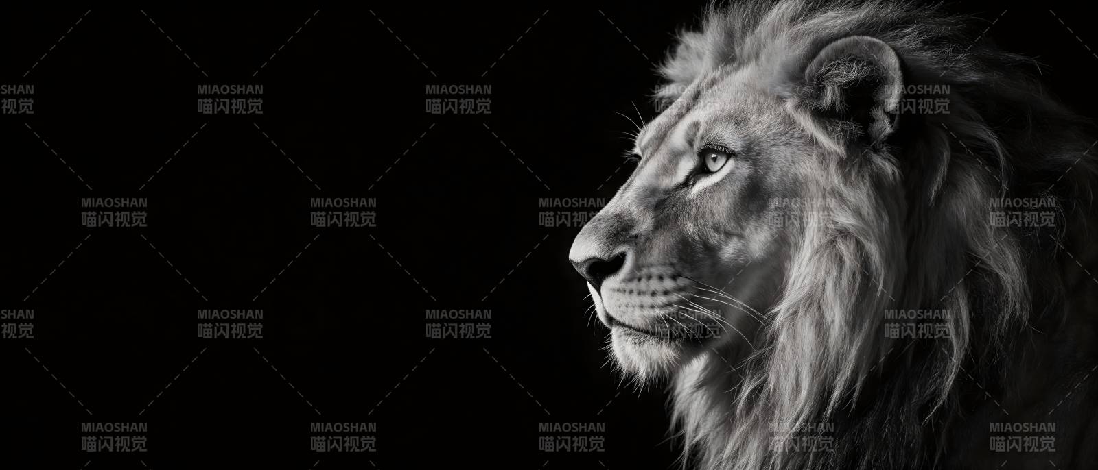 黑底狮王侧影 威严凝视远方图片