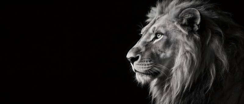 黑底狮王侧影 威严凝视远方图片