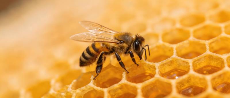 蜜蜂采蜜于蜂巢之上图片