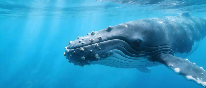 鲸鱼悠游蔚蓝深海图片