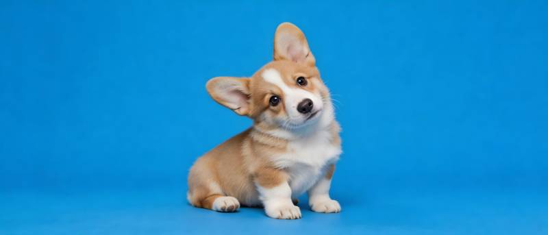 蓝底萌柯基 歪头杀太甜图片