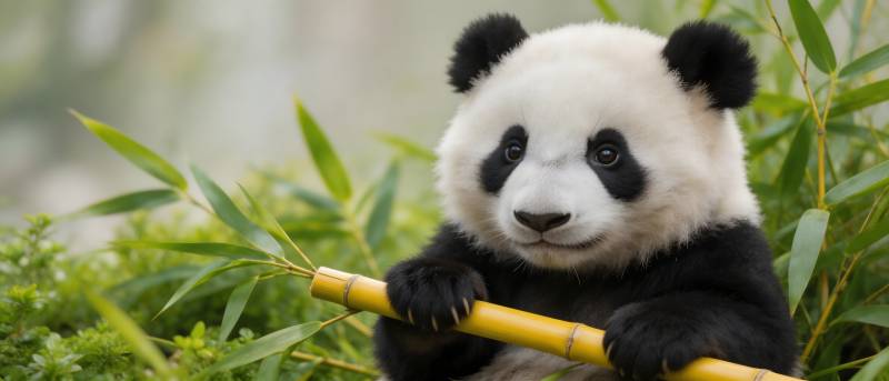 熊猫宝宝抱竹萌态十足图片