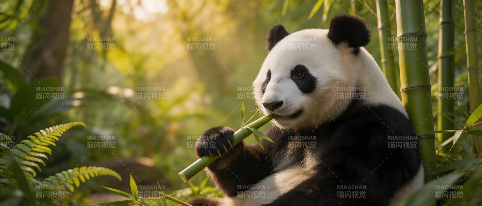 熊猫啃竹 林间惬意时光图片
