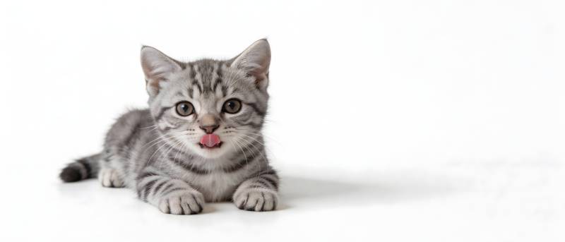 银虎斑小猫吐舌卖萌图片