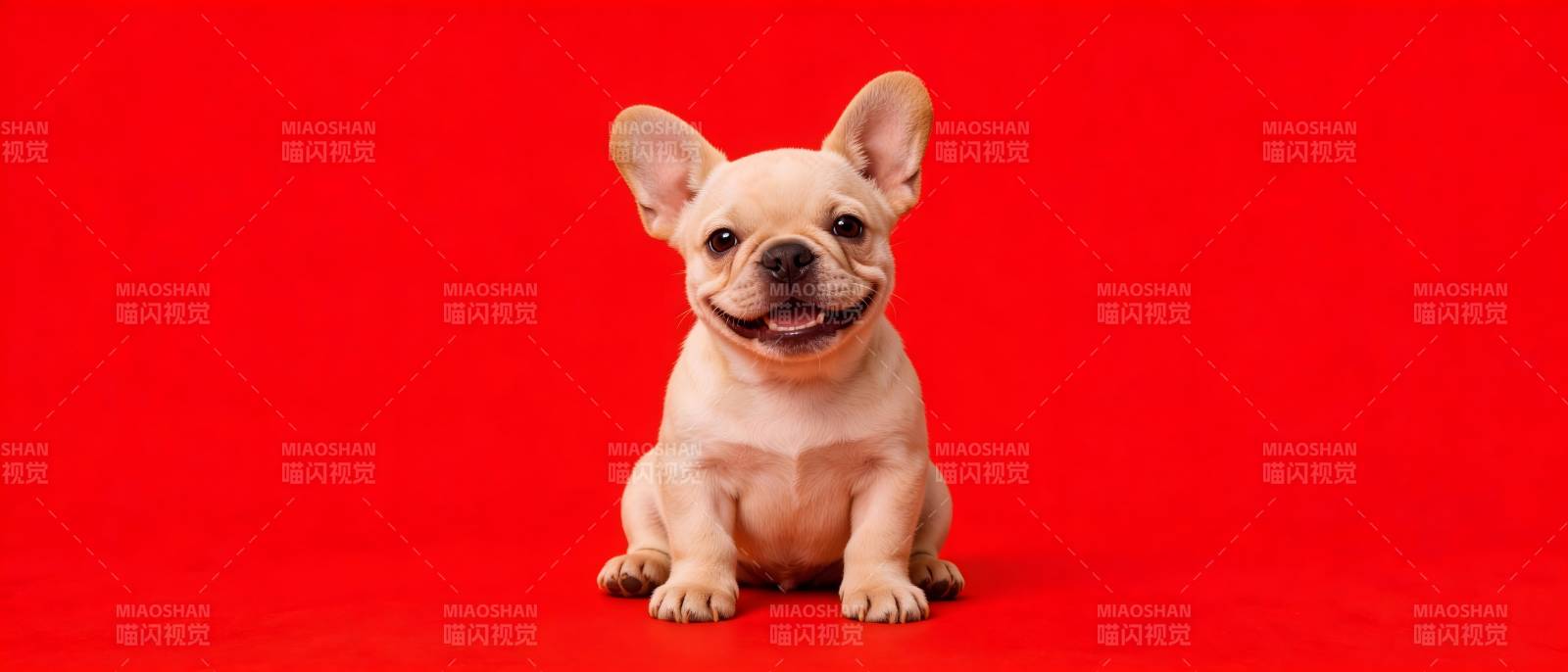 红底萌犬笑盈盈图片