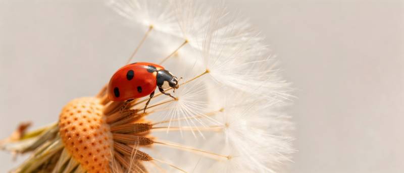 瓢虫栖蒲公英 轻盈如梦图片