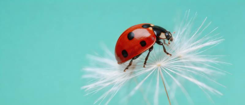瓢虫栖蒲公英 轻盈如梦图片