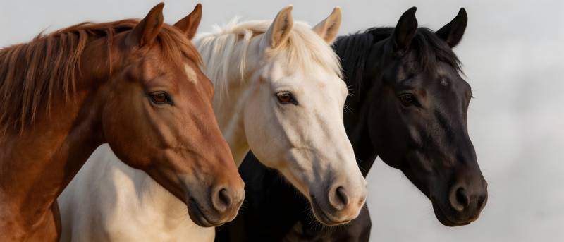 三马并肩 棕白黑三色辉映图片