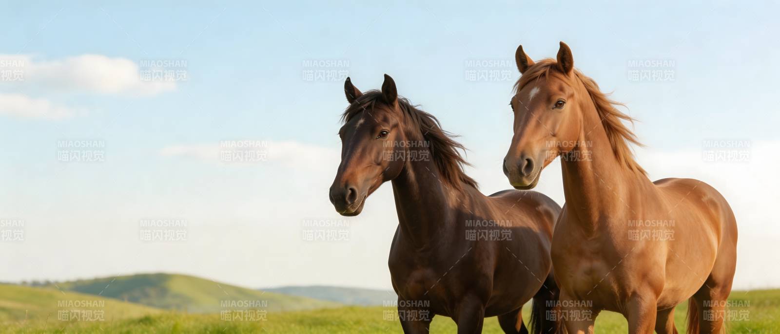 双马立草原 风拂鬃毛扬图片