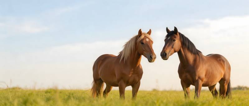草原双马对视图片