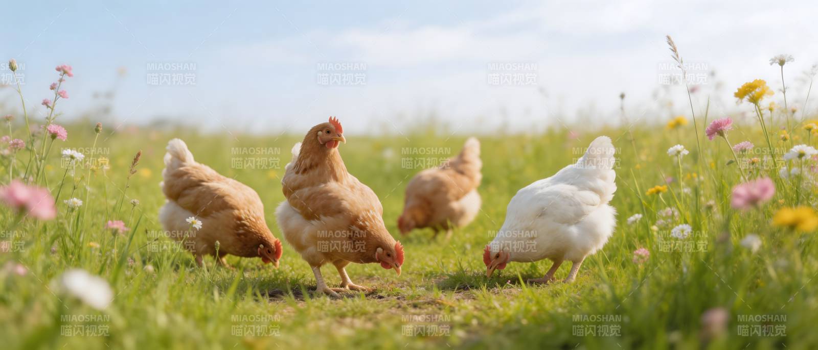 花田鸡群觅食图图片