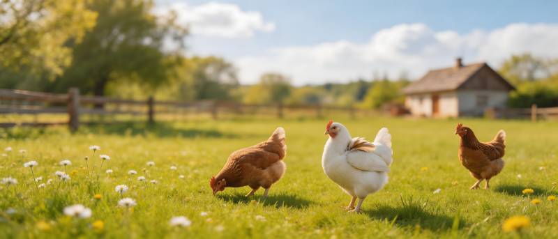 田园鸡群悠闲觅食图图片