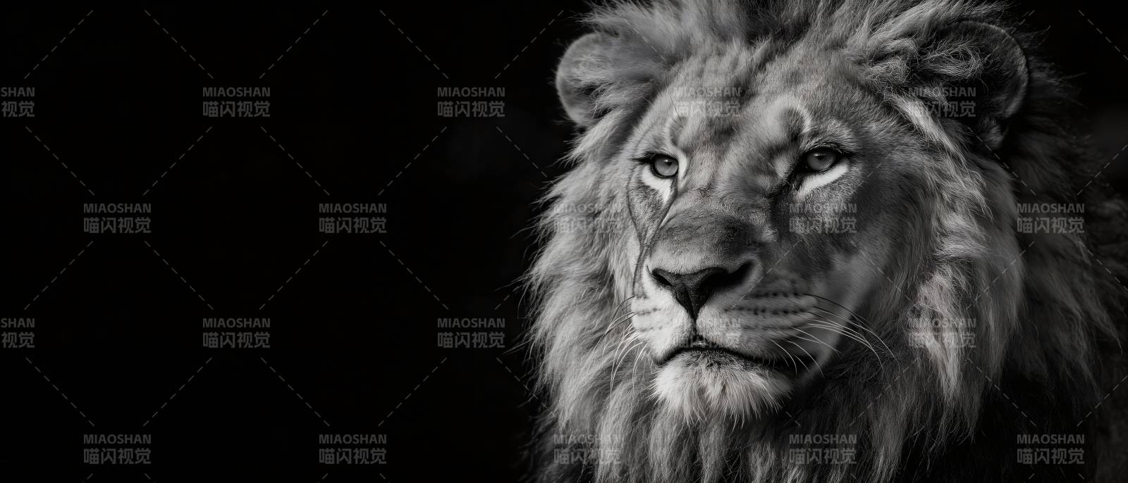 黑白色调中的雄狮凝视图片