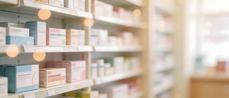 药房货架药品陈列整齐图片