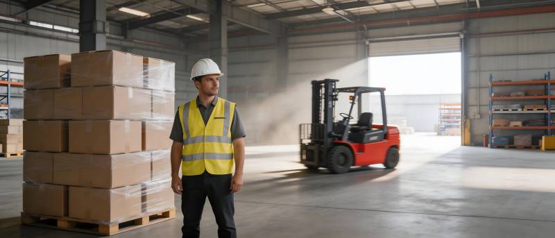 仓库工人指挥叉车作业图片