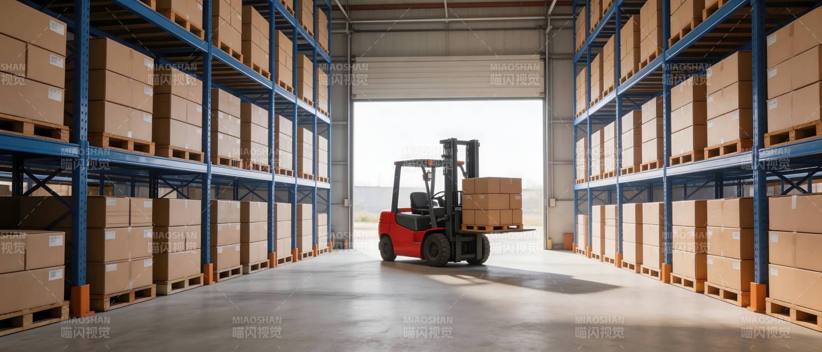 仓库叉车搬运货物场景图片
