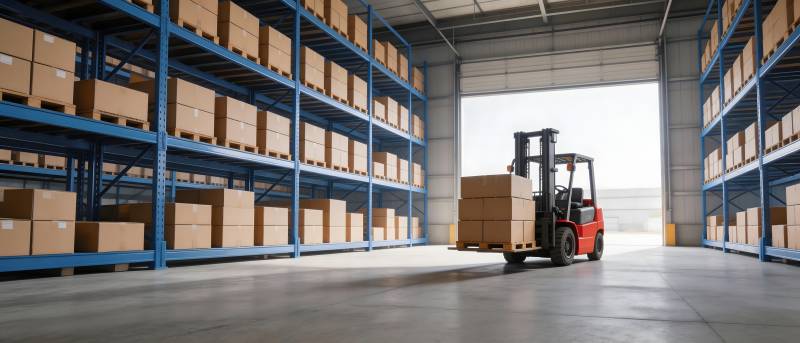 仓库叉车搬运货物场景图片