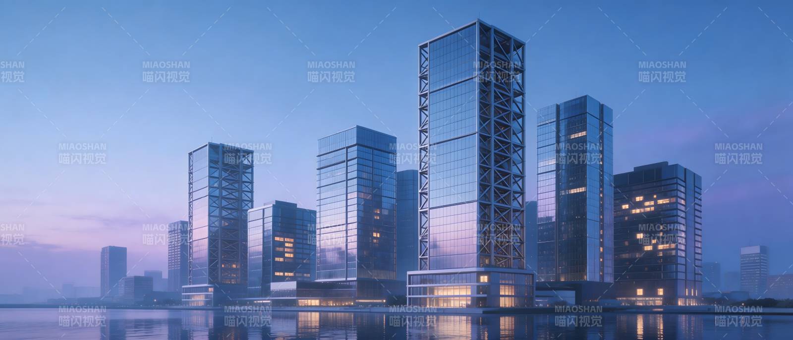 暮色中的现代都市天际线图片