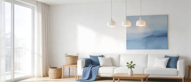 现代简约客厅 蓝白配色温馨雅致图片