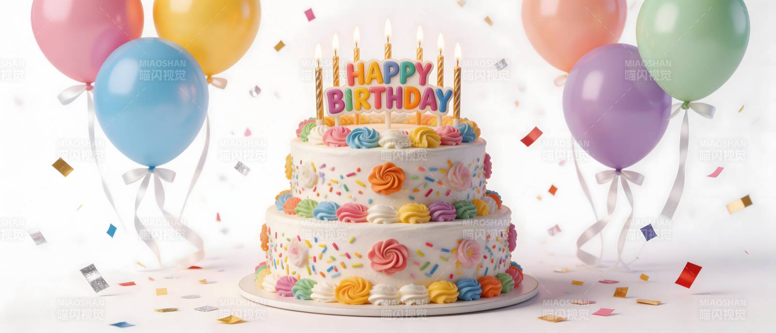 生日蛋糕配气球 欢乐庆生图片