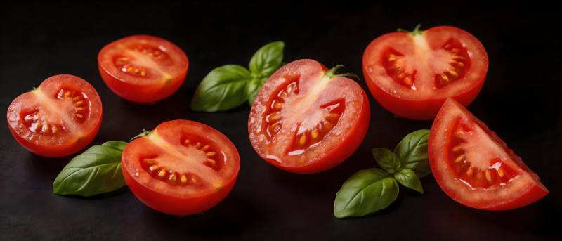 番茄切片配罗勒叶图片
