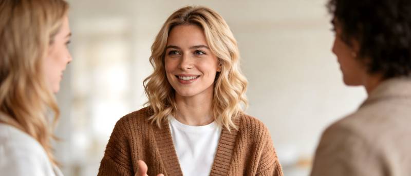 三人温馨交谈 笑容满面图片