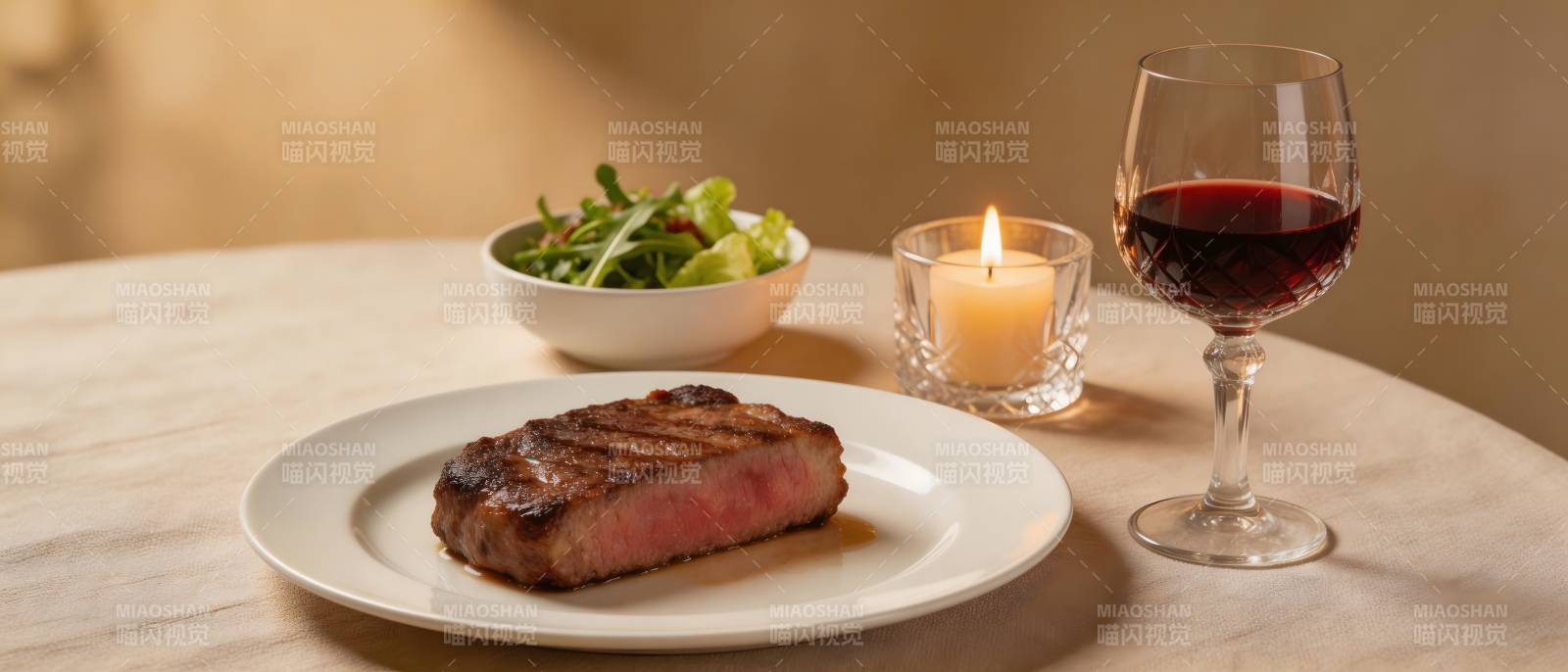 牛排红酒烛光晚餐图片
