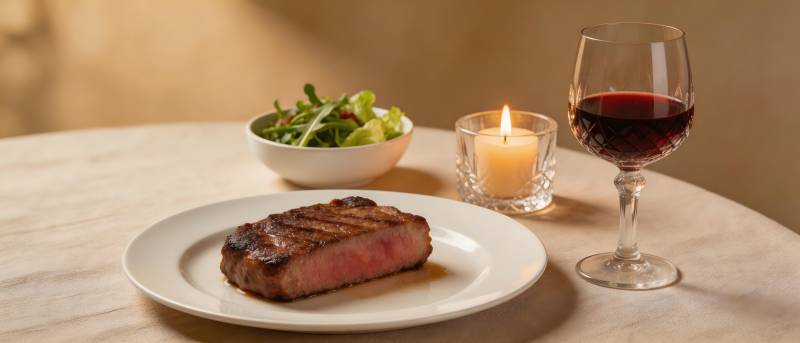牛排红酒烛光晚餐图片