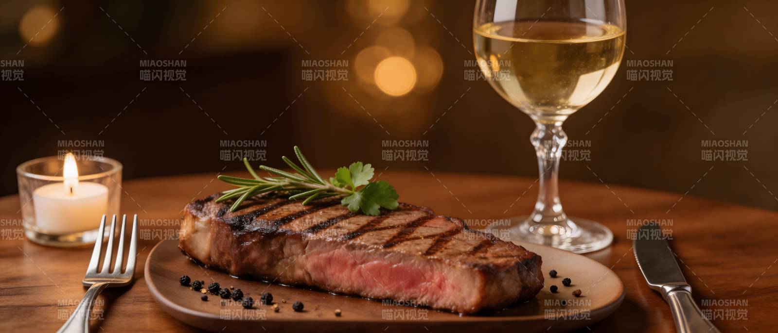 牛排配酒 烛光晚餐图片