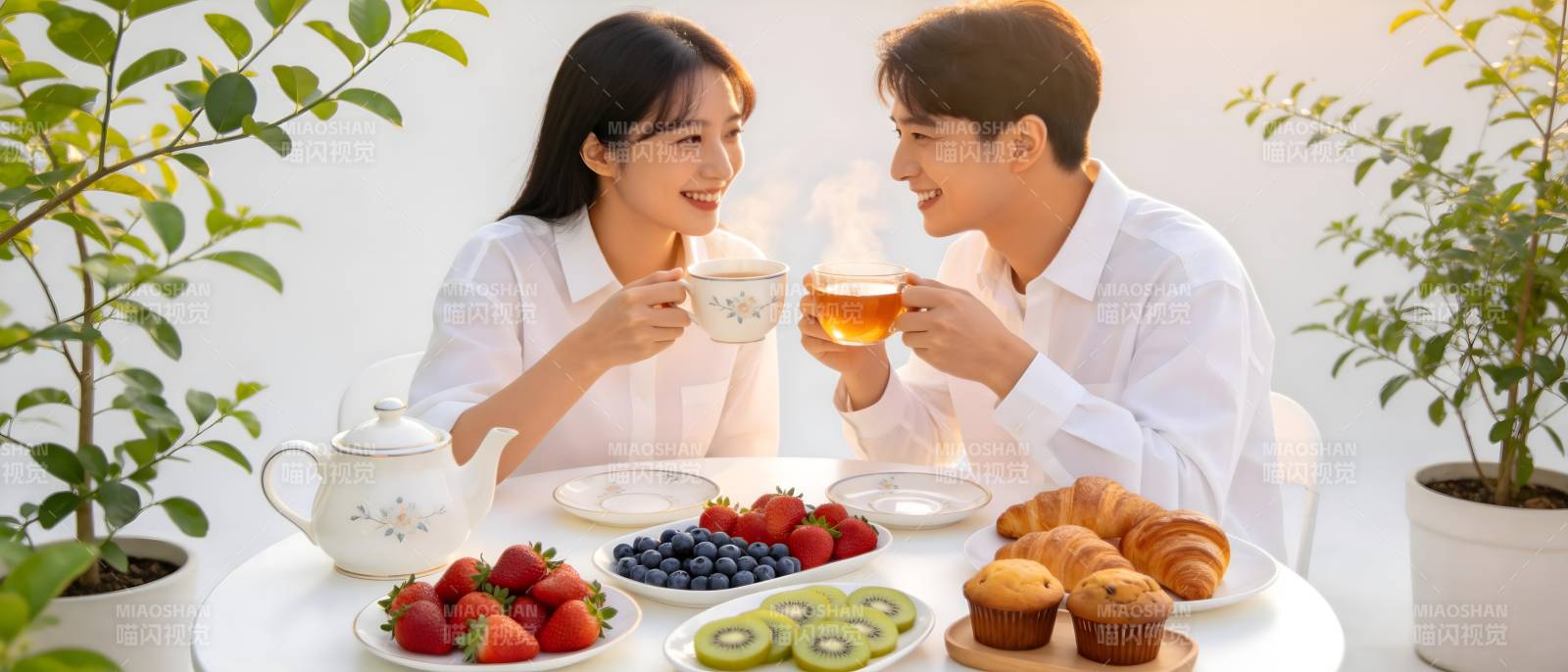 情侣晨享茶点时光图片
