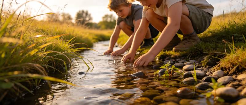 溪边童趣 小手戏水乐无穷图片