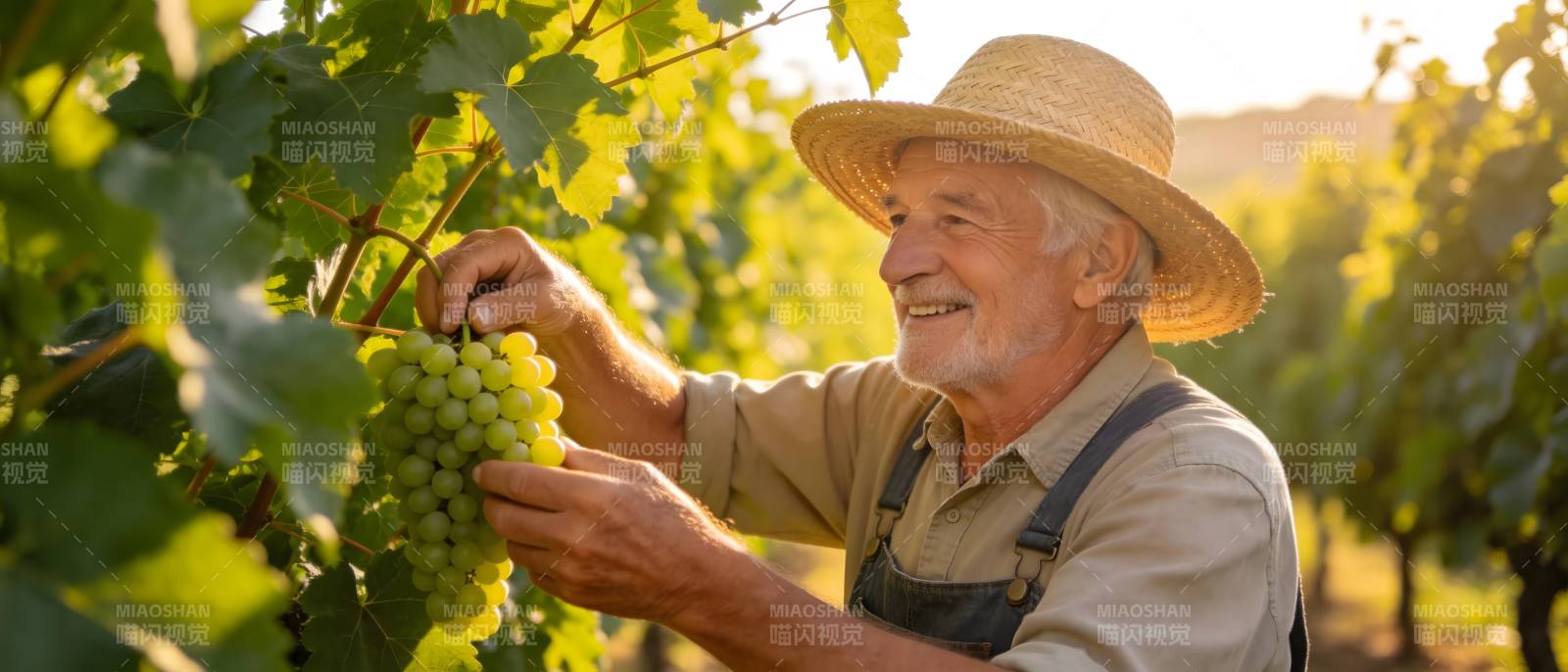 老农摘葡萄 笑意满园香图片