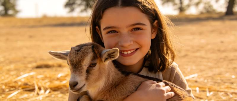 女孩抱小羊 笑容暖人心图片