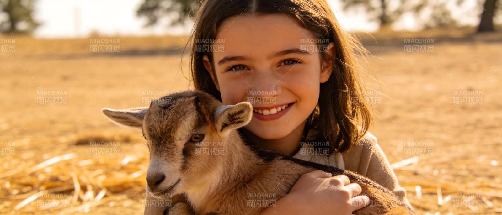 女孩抱小羊 笑容暖人心图片