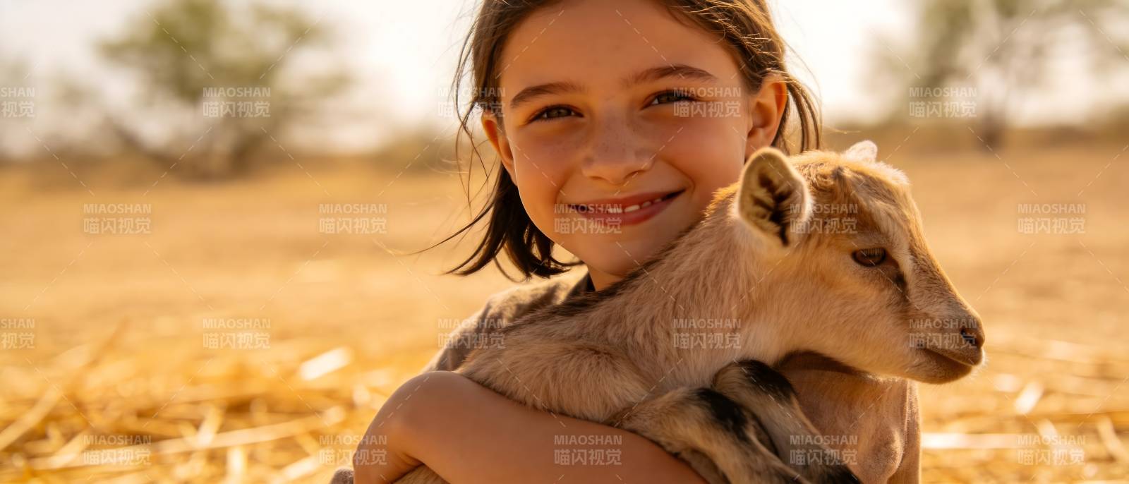 女孩抱小羊 温暖田园笑图片
