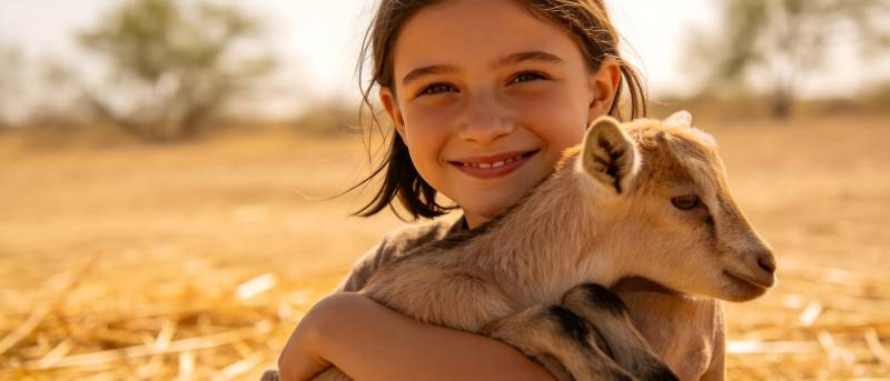 女孩抱小羊 温暖田园笑图片