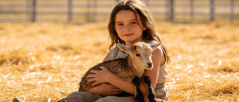 少女怀抱小羊 温暖田园时光图片