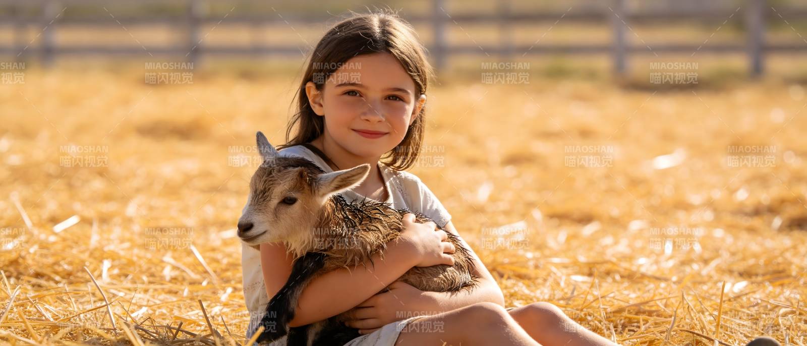 女孩抱小羊 温暖田园时光图片